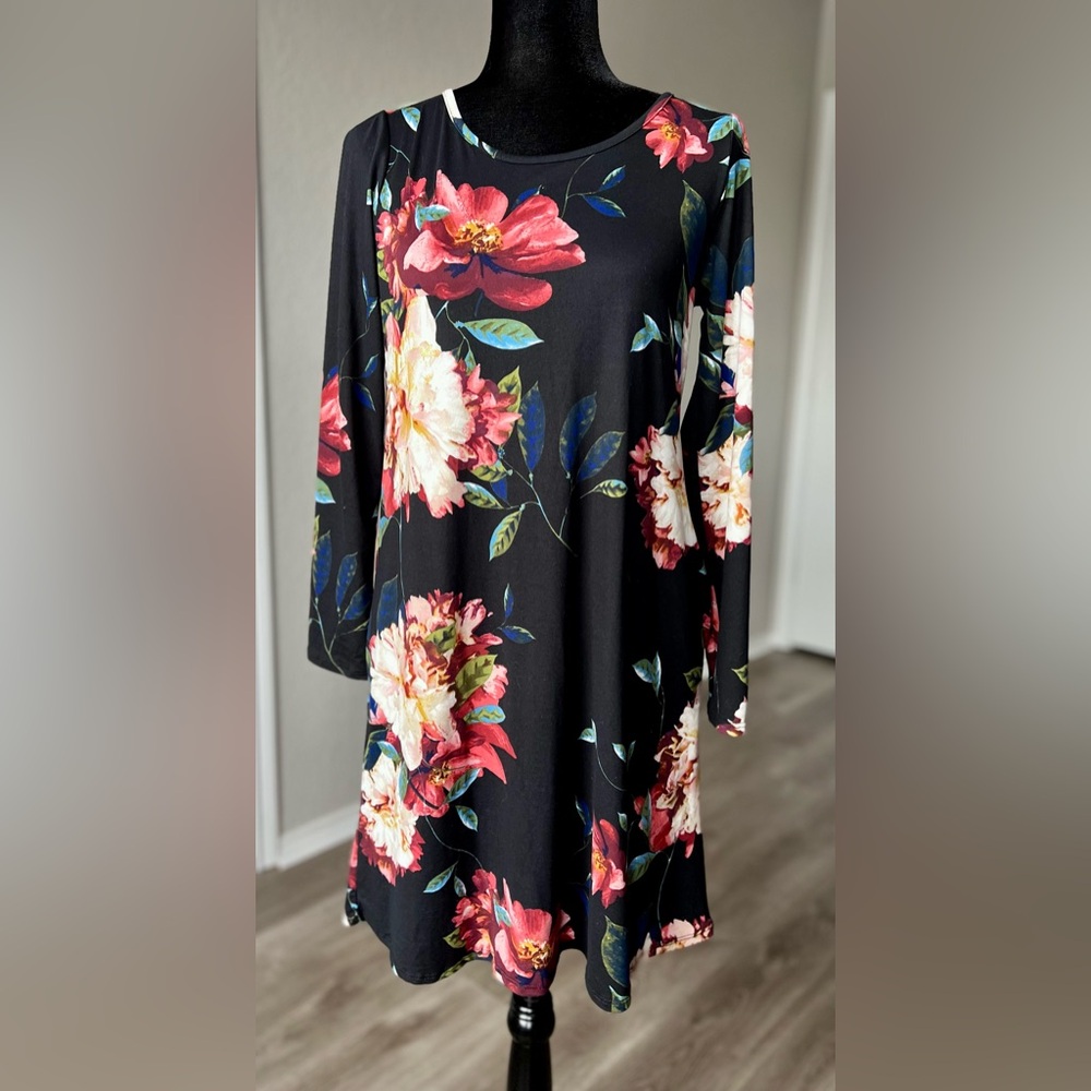 Sweet Love Black Floral Long Sleeve Dress